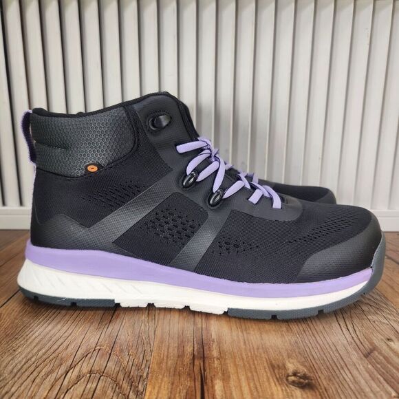 Bogs Sandstone Knit Mid TR Womens 9 Black Purple Composite Safety Toe Work Boots - Picture 1 of 10
